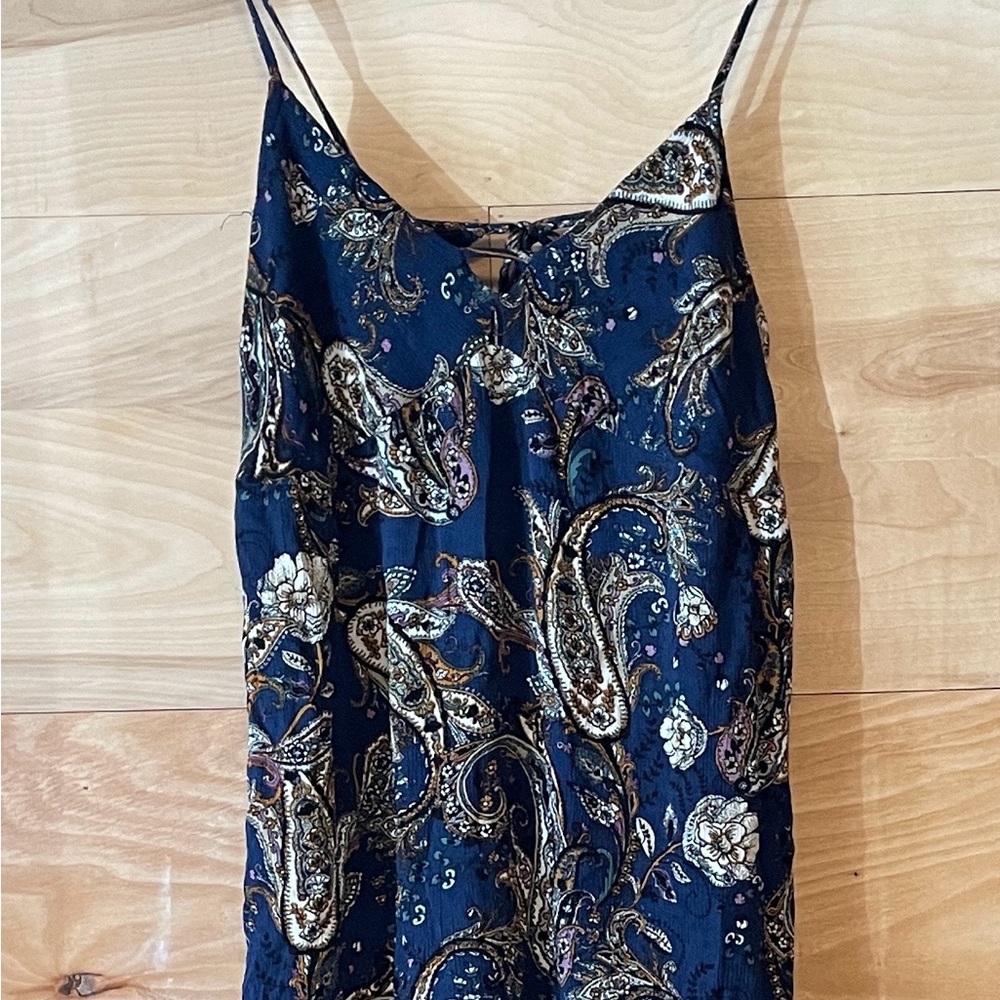 Elegant Paisley Mini Dress - Navy Blue